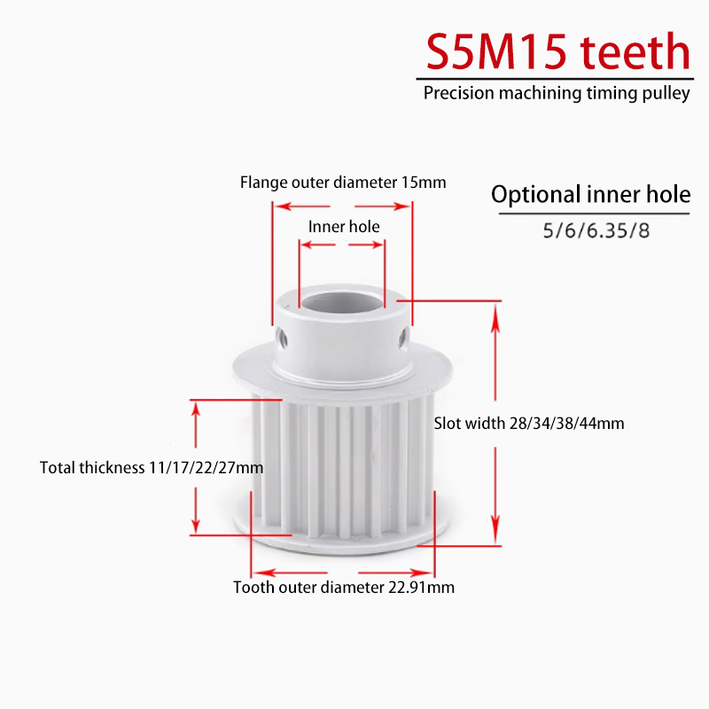 OEM S5M 15 Teeth Timing Pulley with Flange Groove Width 22 BF Aluminum for CNC Applications 15S5M200-B