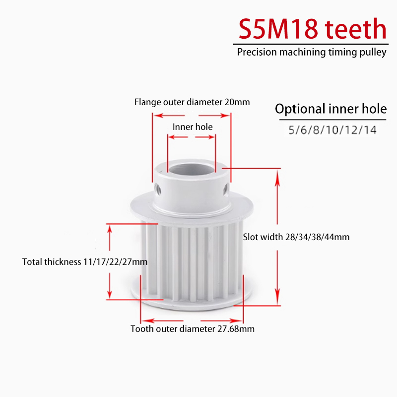 OEM S5M18 Teeth Timing Pulley with Flange Groove Width 22 BF Type Aluminum S5M200-B