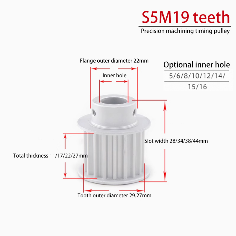 OEM S5M 19 Teeth Timing Pulley with Flange Groove Width 27 BF Aluminum for CNC Applications 19S5M250-B