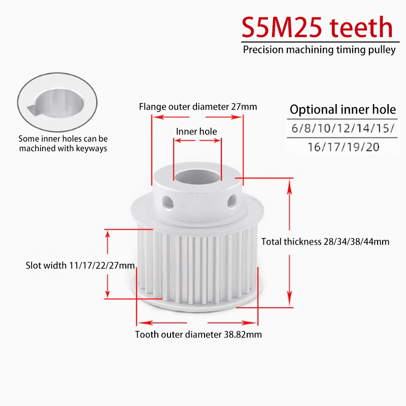 OEM S5M25 Teeth Timing Pulley with Flange Groove Width 22 BF Type Aluminum S5M200-B
