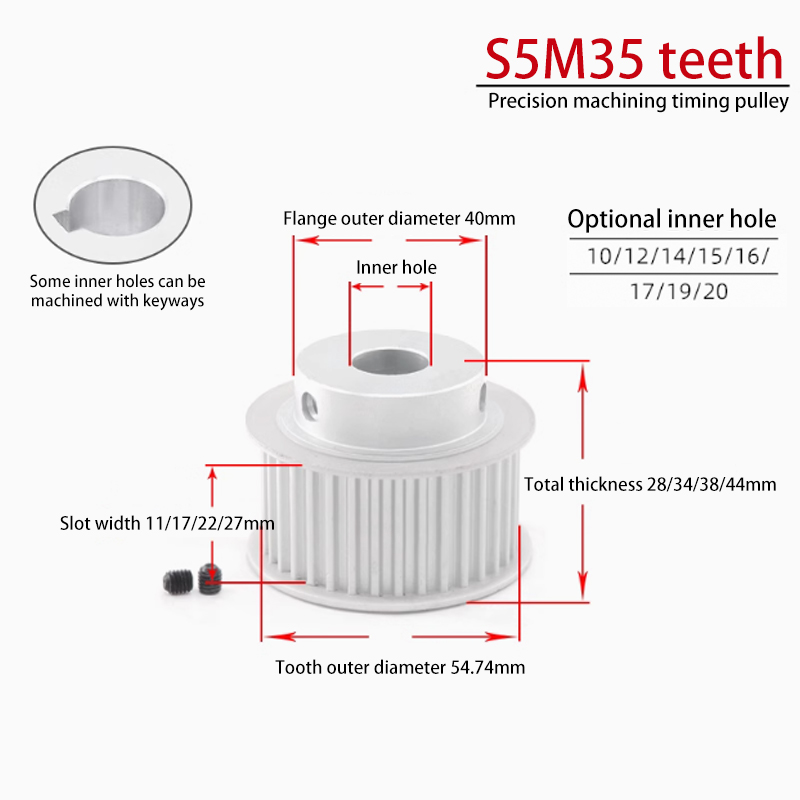 OEM S5M 35 Teeth Timing Pulley with Flange Groove Width 11 BF Aluminum for CNC Applications S5M100-B