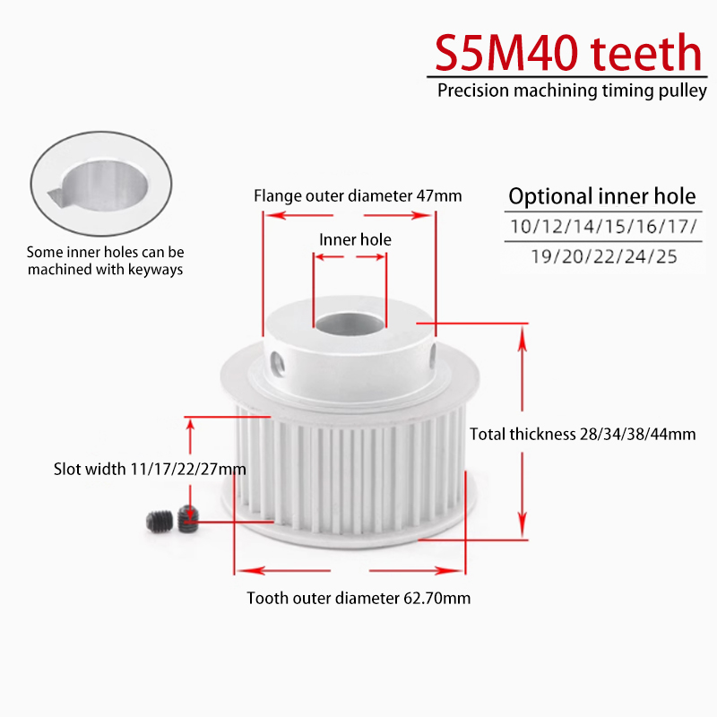OEM S5M40 Teeth Timing Pulley with Flange Groove Width 11 BF Type Aluminum S5M100-B