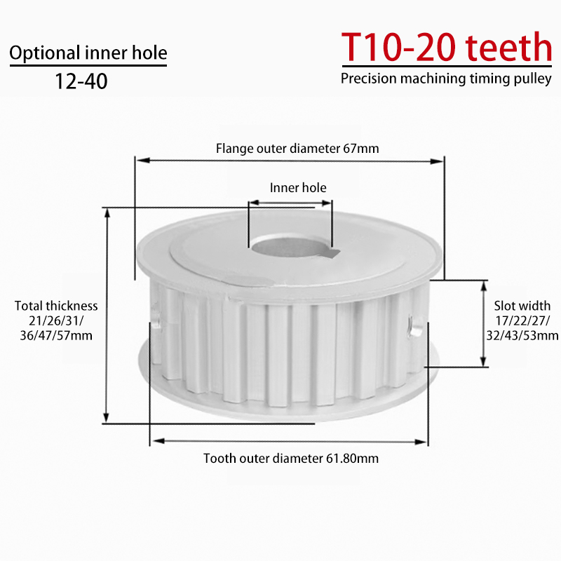 T10 AF Timing Pulley | T10-30 Teeth | Groove Width 150/200/250 | Two-Sided Flat Anodized Aluminum Alloy Pulley