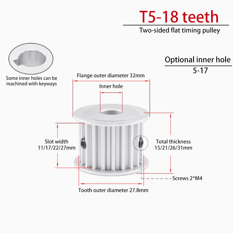 T10 Timing Pulley AF Type | T10-18 Teeth Groove Width 150/200/250 | Dual-Sided Anodized Aluminum Pulley