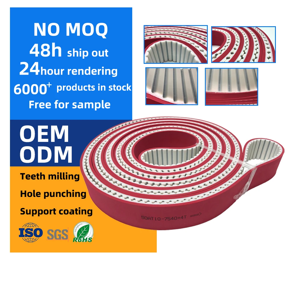 Hight quality  Coating Coated red covering jointed endless seamless PU Timing Belt Synchronous belt factory price-ZHENDE