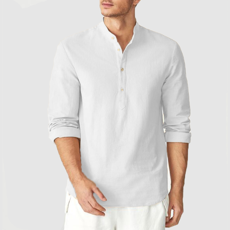 Men's shirt long sleeve stand collar open button casual shirt jacket