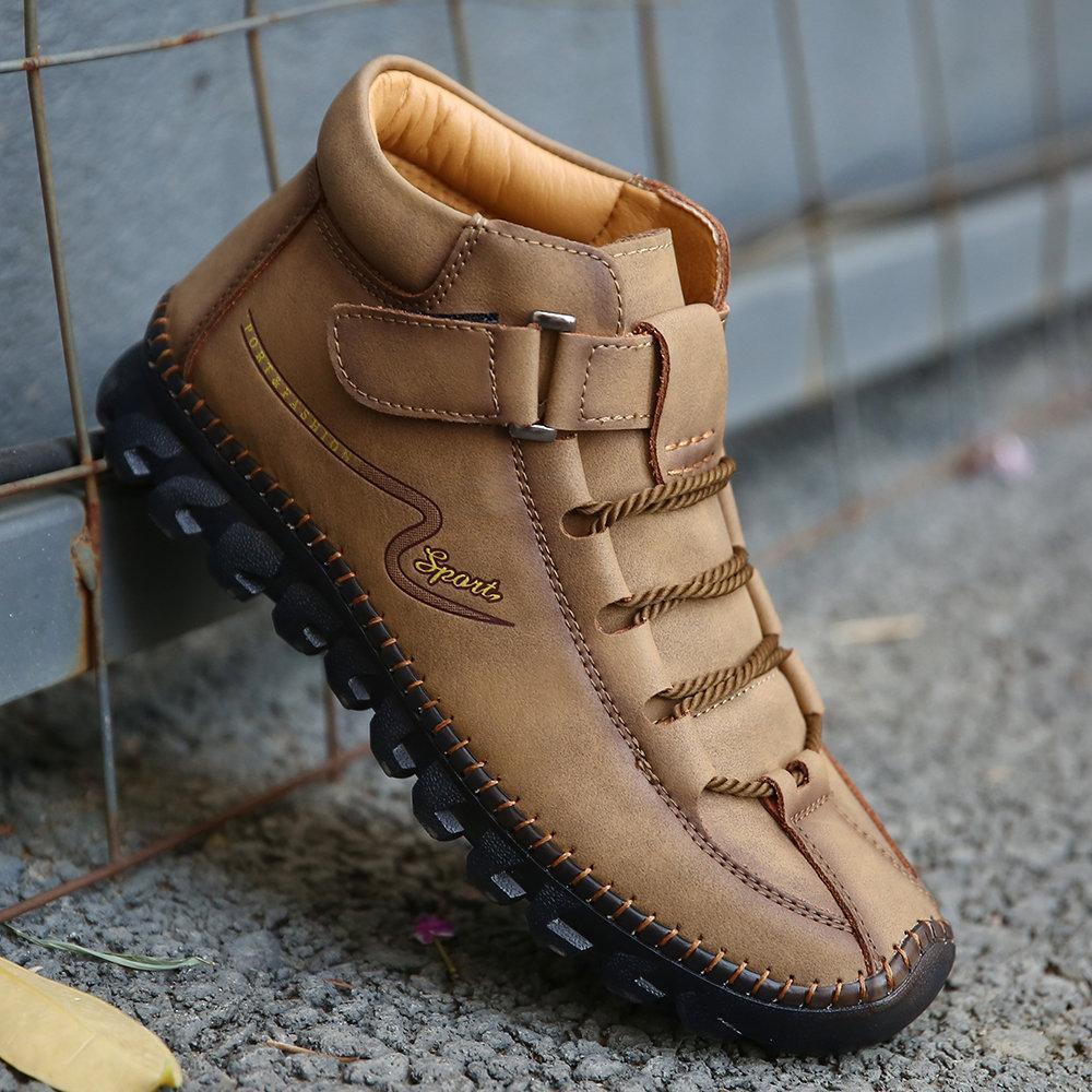 Men Cow Leather Non Slip Hand Stitching Soft Sole Casual Outdoor Boots