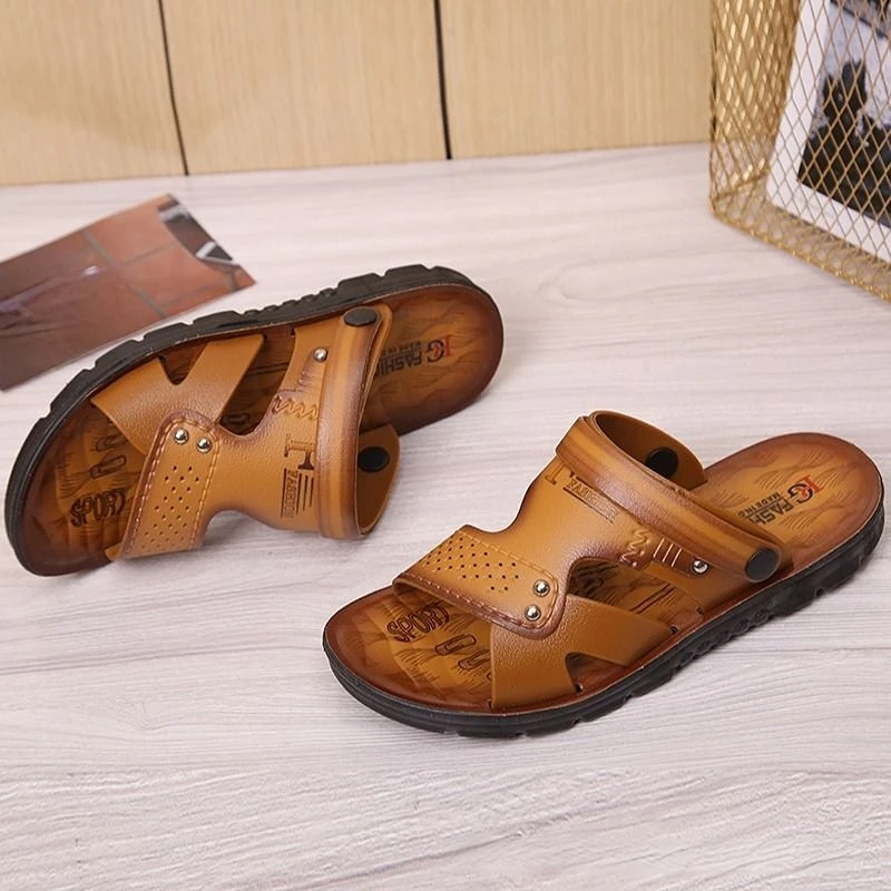 Men's Beach Open Toe Shoes Sandals High Quality Non-slip Men Slippers Breathable Two Uses Male Footwear Mens  Outdoor Shoe