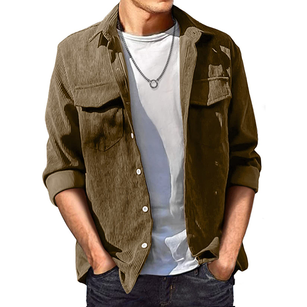 Men's Vintage Corduroy Button Down Shirts Jackt Casual Long Sleeve Shacket Jacket With Flap Pocket Shirts