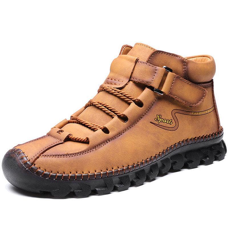 Men Cow Leather Non Slip Hand Stitching Soft Sole Casual Outdoor Boots