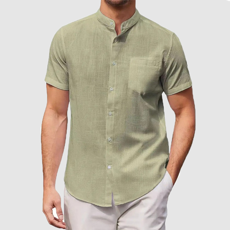 Men's cotton and linen casual shirt short sleeve men's shirt