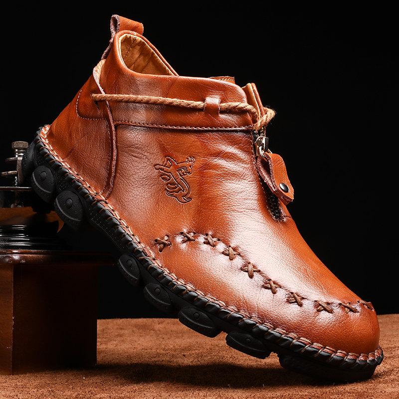 Men��s Casual Hand Stitching Genuine Leather Snow Shoes Ankle Boots