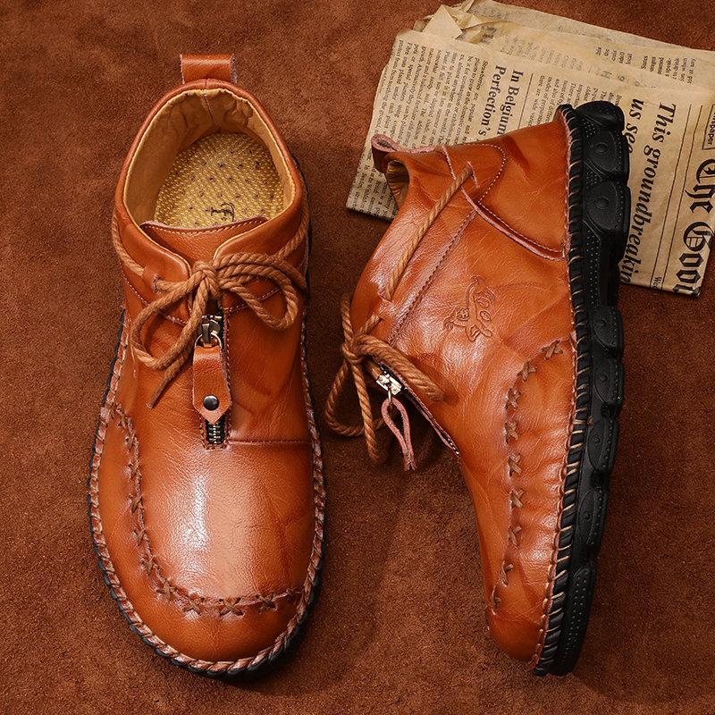 Men��s Casual Hand Stitching Genuine Leather Snow Shoes Ankle Boots