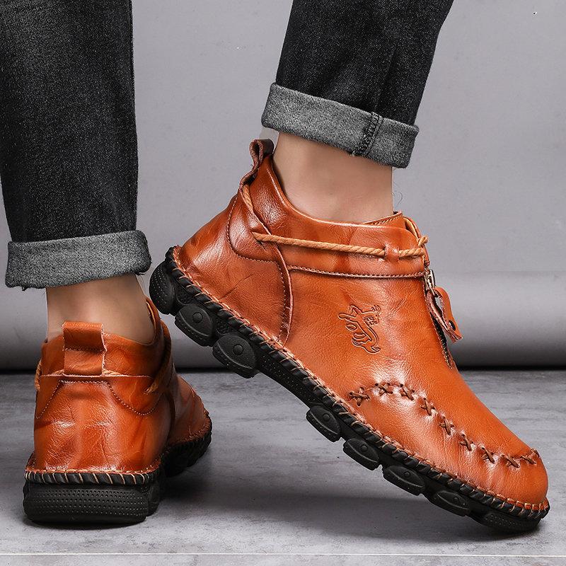 Men��s Casual Hand Stitching Genuine Leather Snow Shoes Ankle Boots