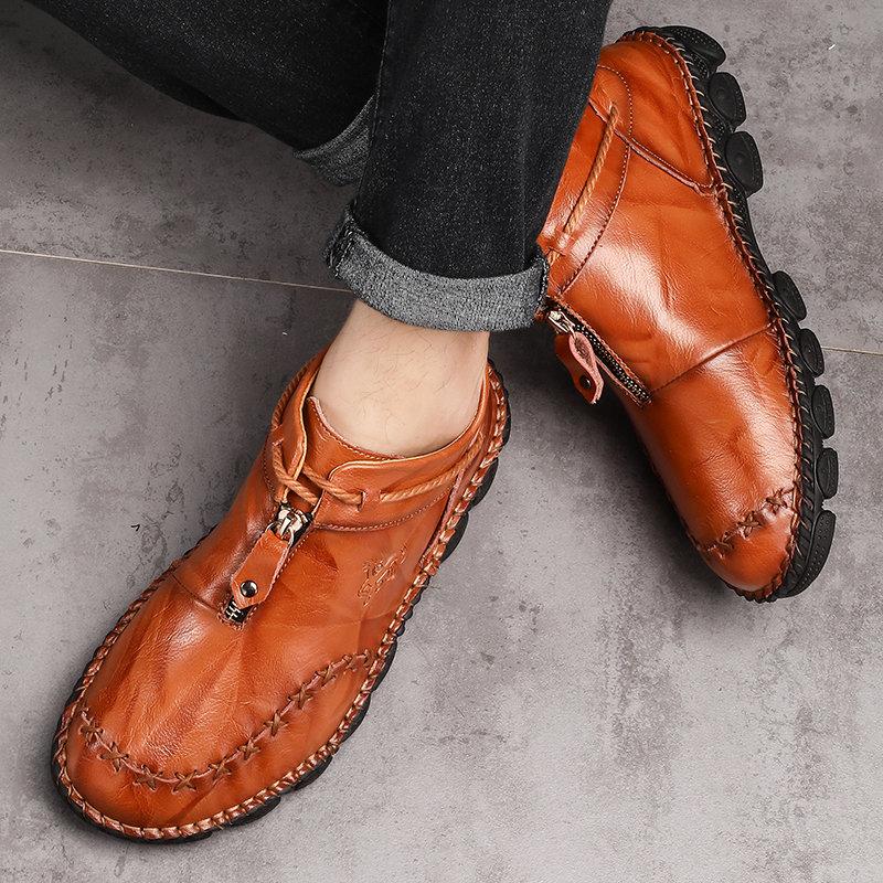 Men��s Casual Hand Stitching Genuine Leather Snow Shoes Ankle Boots