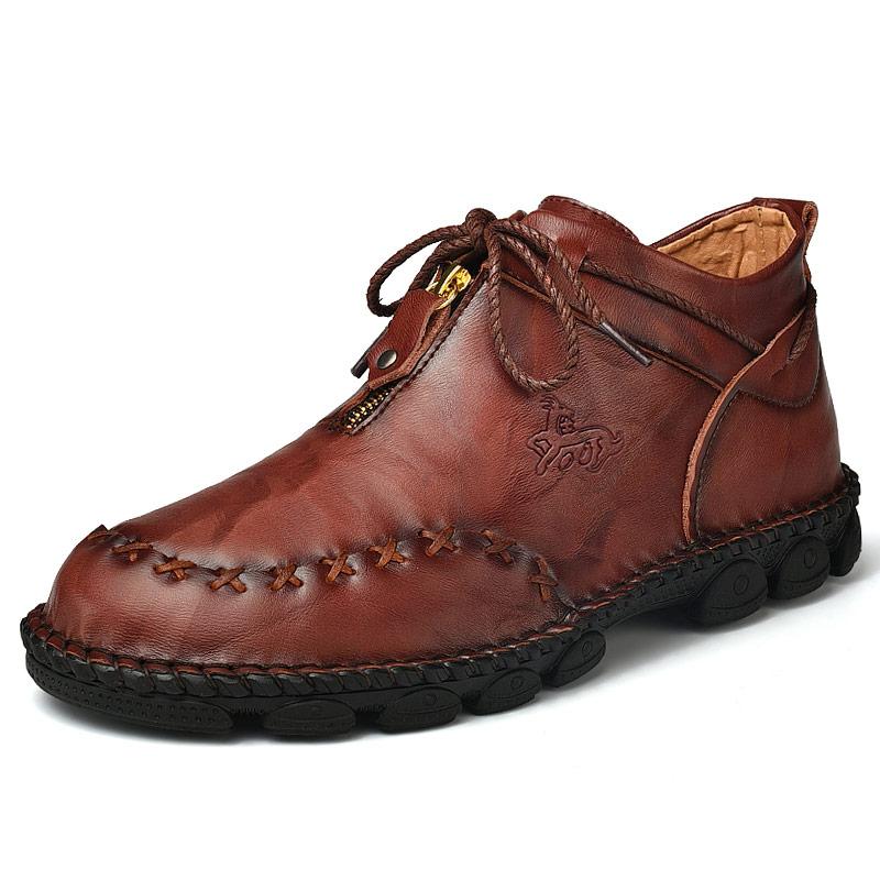 Men��s Casual Hand Stitching Genuine Leather Snow Shoes Ankle Boots