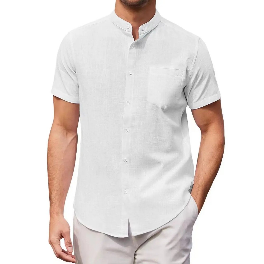 Men's cotton and linen casual shirt short sleeve men's shirt