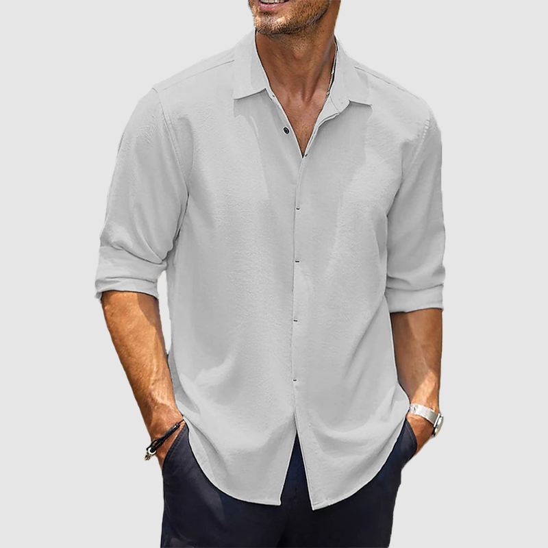 Men's casual cardigan long sleeve shirt cotton linen shirt buckle shirt