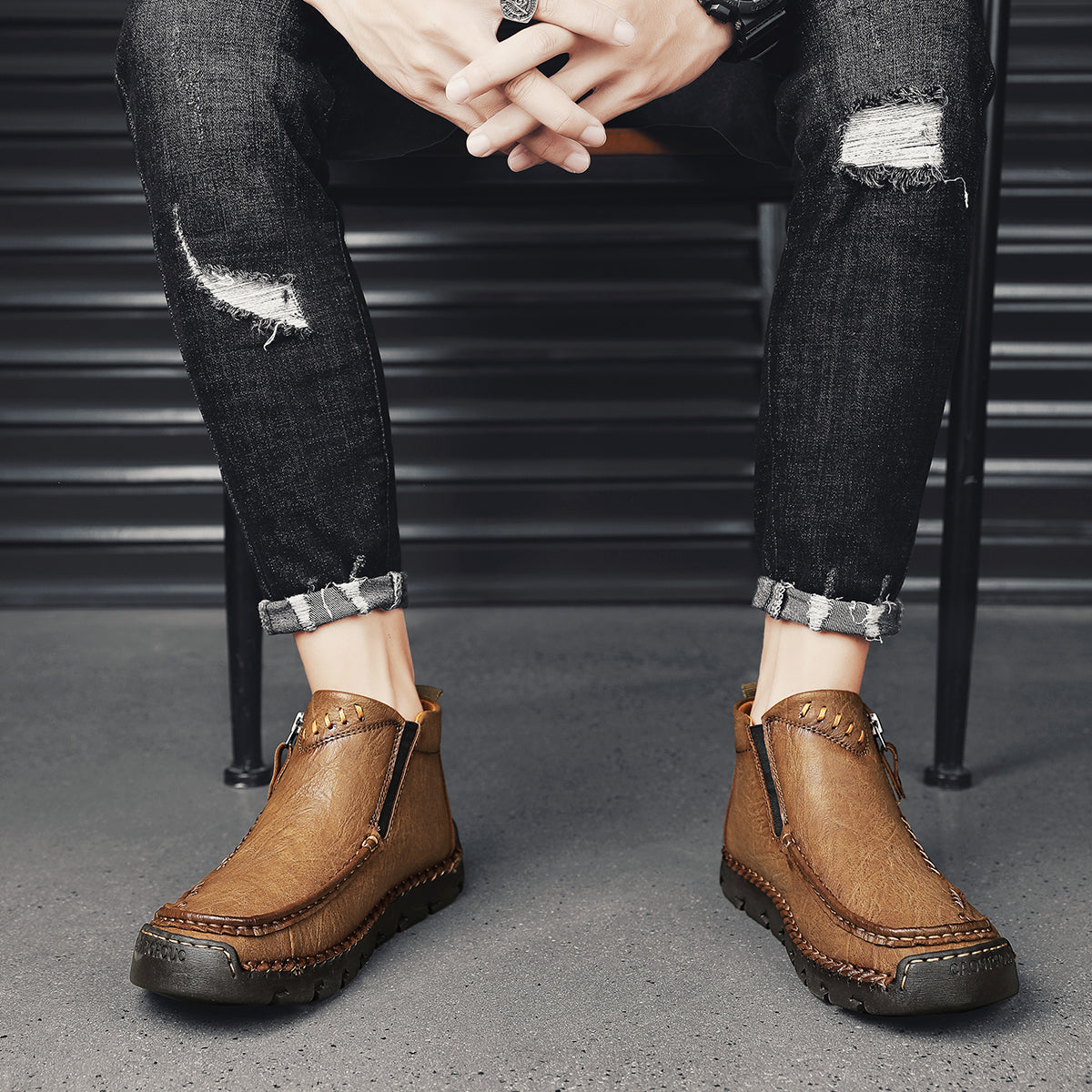 Men's Soft And Breathable Zipper Outdoor Tooling Boots V1