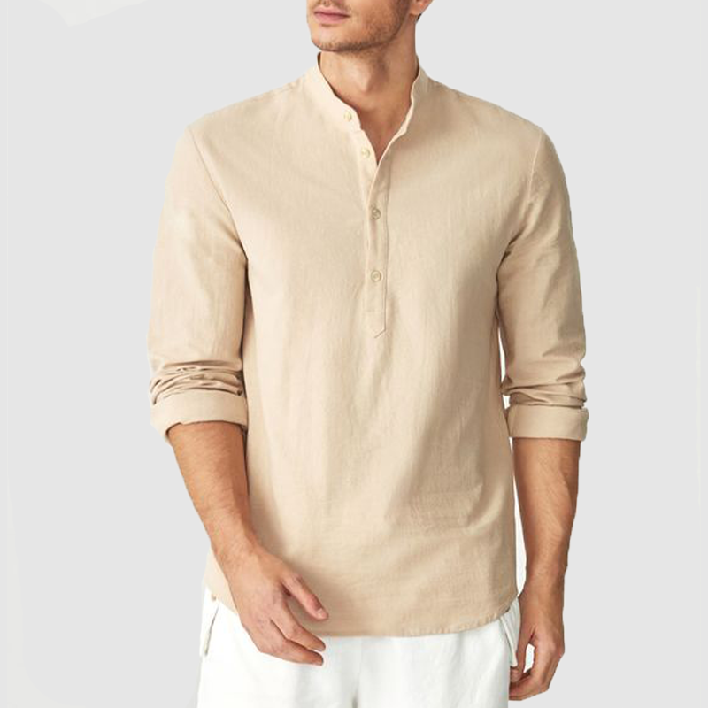 Men's shirt long sleeve stand collar open button casual shirt jacket