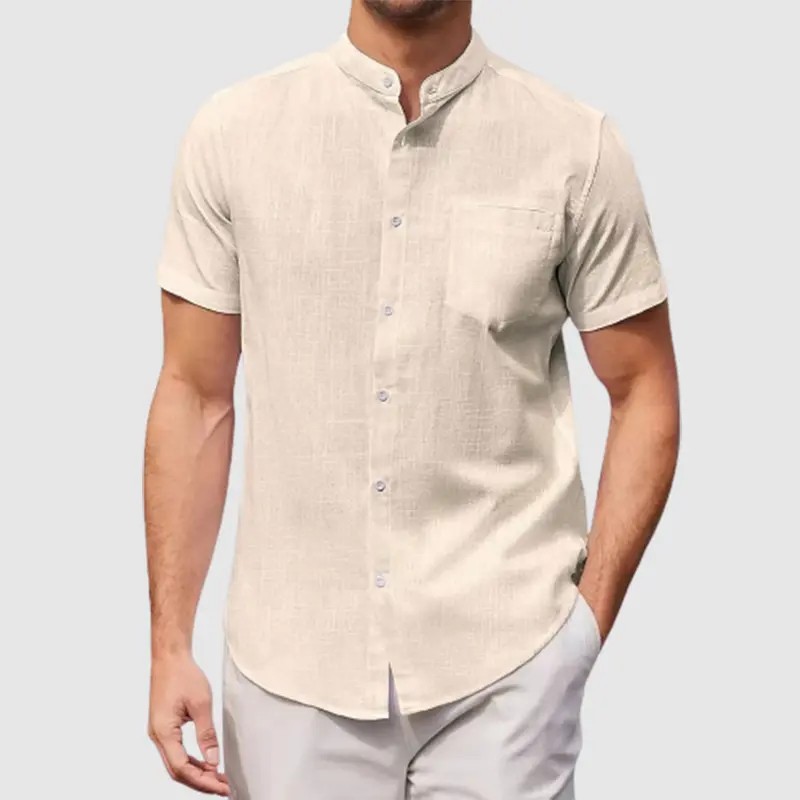 Men's cotton and linen casual shirt short sleeve men's shirt