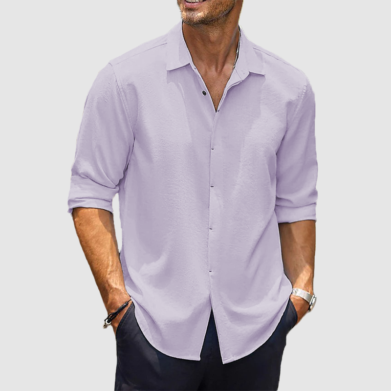 Men's casual cardigan long sleeve shirt cotton linen shirt buckle shirt