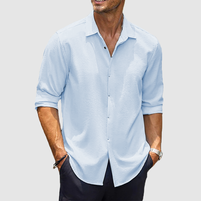 Men's casual cardigan long sleeve shirt cotton linen shirt buckle shirt