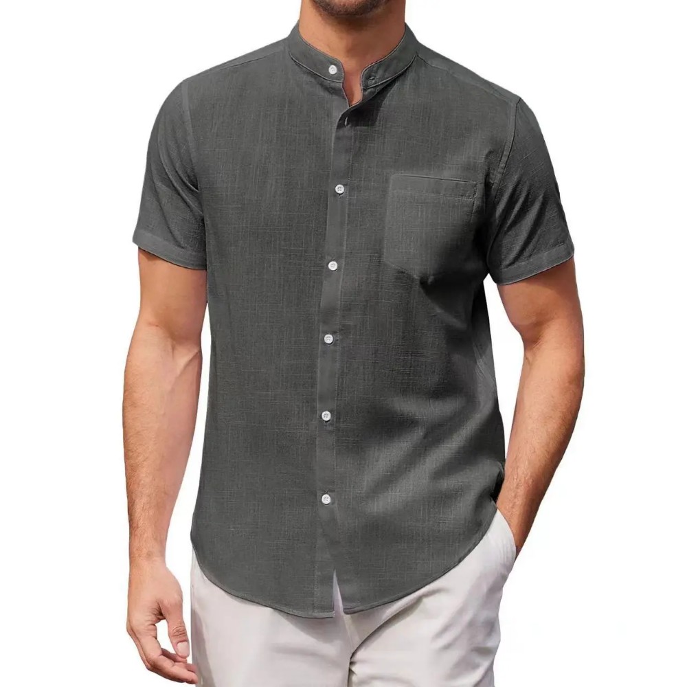 Men's cotton and linen casual shirt short sleeve men's shirt