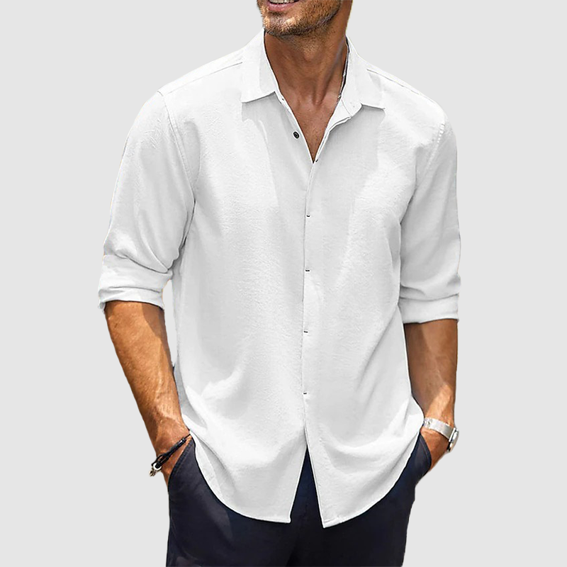 Men's casual cardigan long sleeve shirt cotton linen shirt buckle shirt