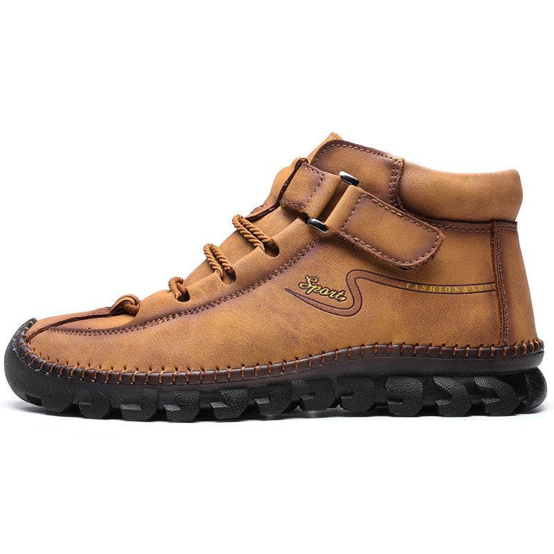 Men Cow Leather Non Slip Hand Stitching Soft Sole Casual Outdoor Boots