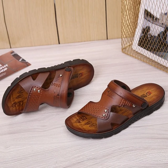Men's Beach Open Toe Shoes Sandals High Quality Non-slip Men Slippers Breathable Two Uses Male Footwear Mens  Outdoor Shoe