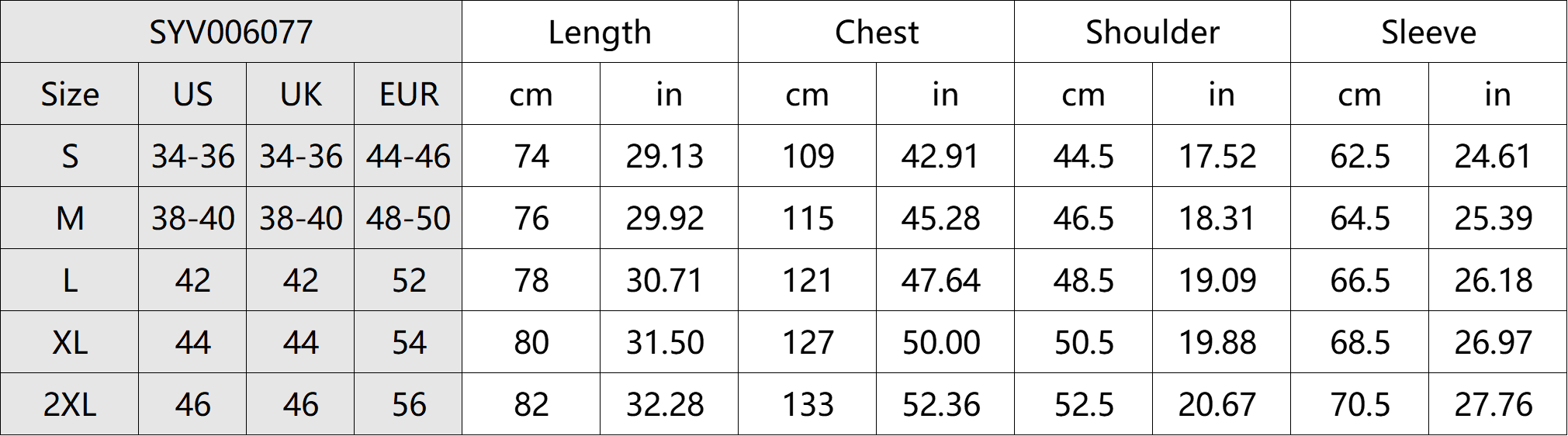 Premium Stretchy Stripe Shirt Size Chart