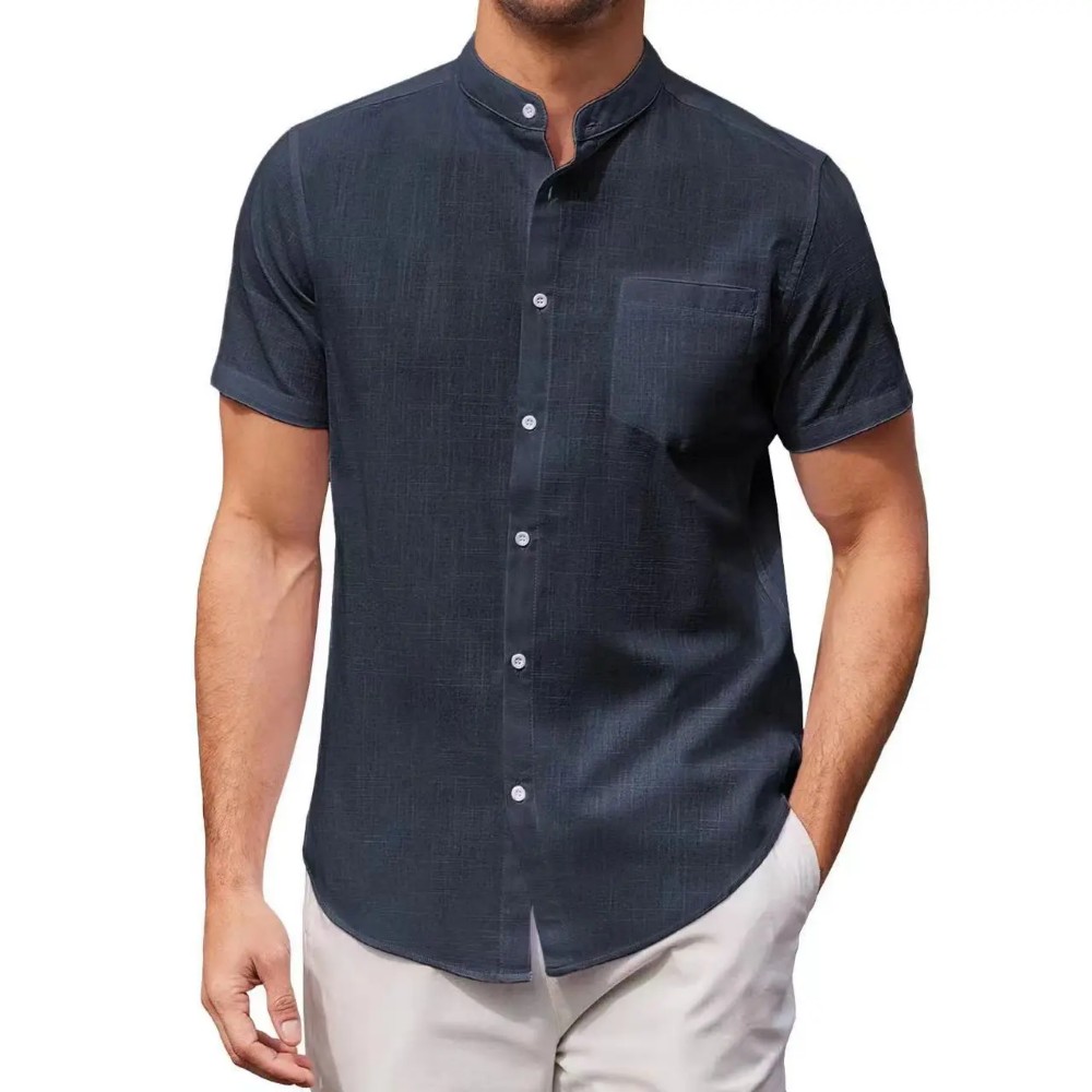 Men's cotton and linen casual shirt short sleeve men's shirt