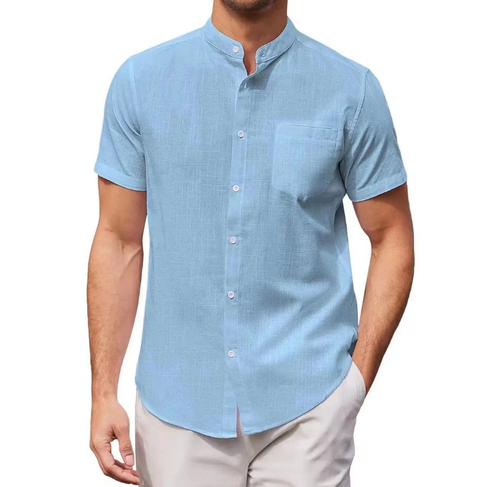Men's cotton and linen casual shirt short sleeve men's shirt