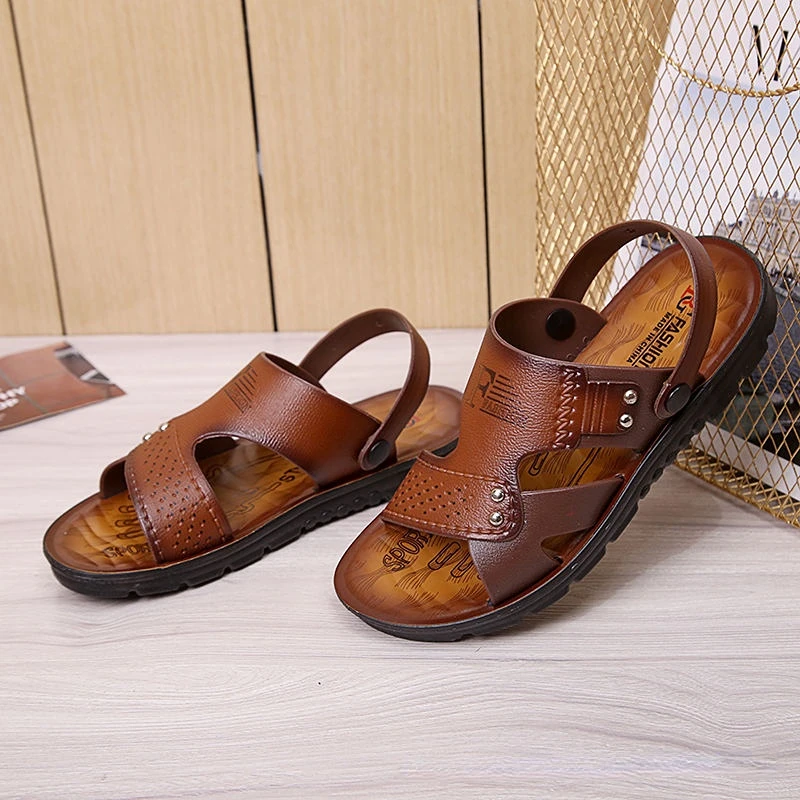 Men's Beach Open Toe Shoes Sandals High Quality Non-slip Men Slippers Breathable Two Uses Male Footwear Mens  Outdoor Shoe