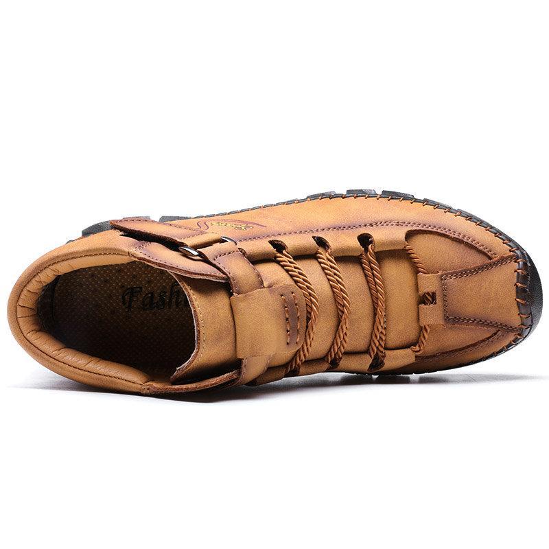 Men Cow Leather Non Slip Hand Stitching Soft Sole Casual Outdoor Boots