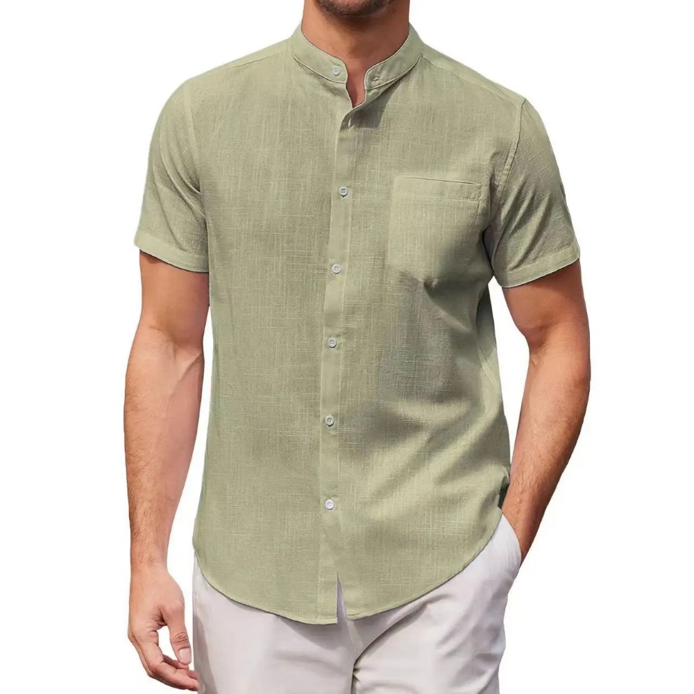 Men's cotton and linen casual shirt short sleeve men's shirt