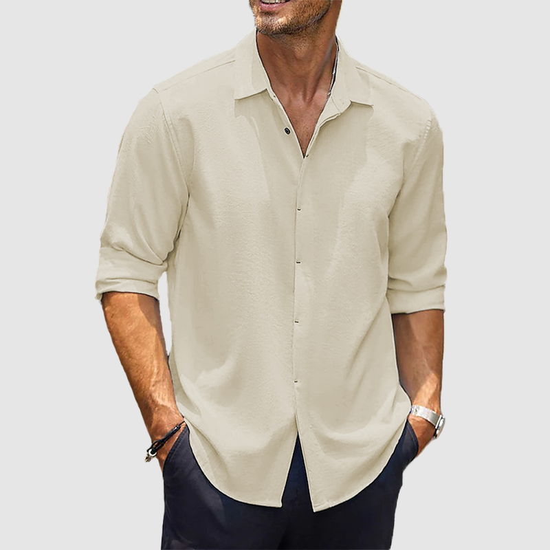 Men's casual cardigan long sleeve shirt cotton linen shirt buckle shirt