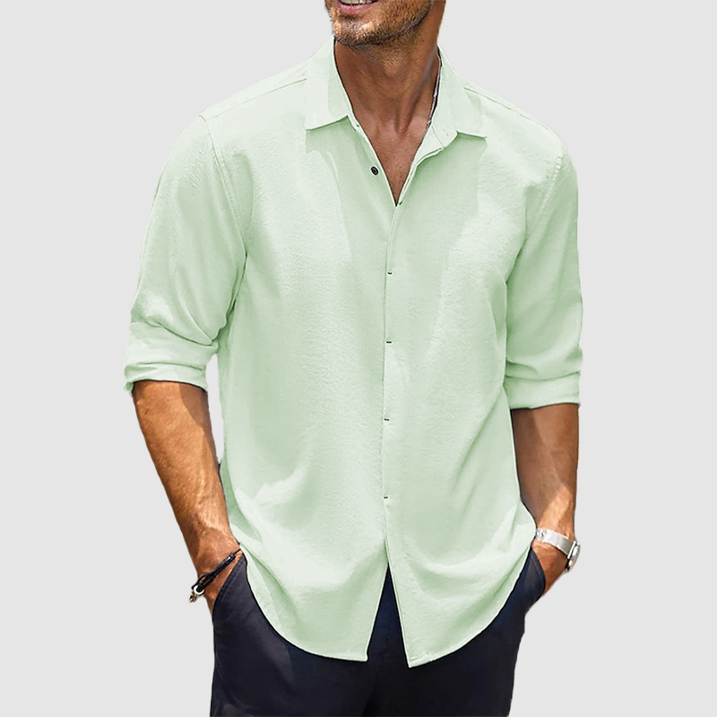 Men's casual cardigan long sleeve shirt cotton linen shirt buckle shirt