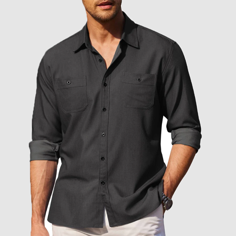 Men's shirt cotton linen material long sleeved shirt casual jacket