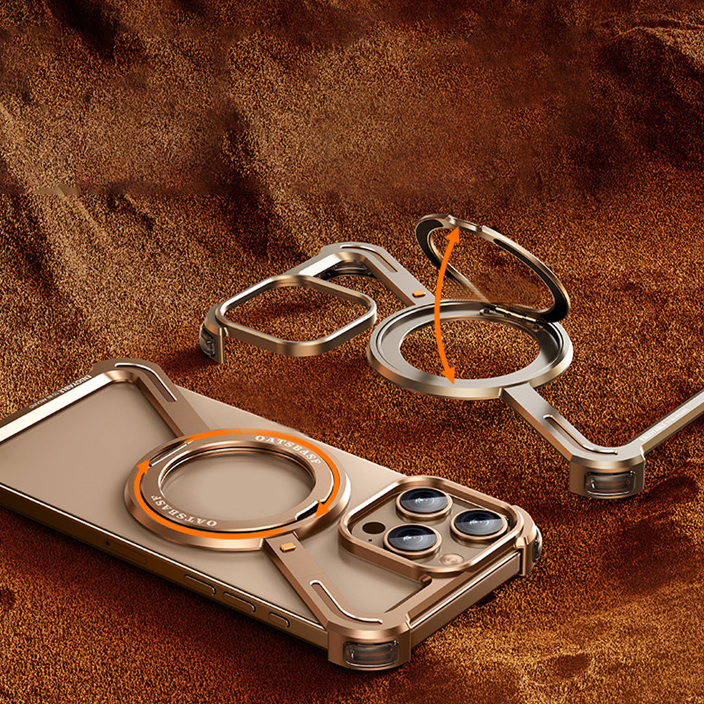 360° Rotation Kickstand MagSafe Aluminum Metal Frameless Z Design Bumper Phone Case for iPhone & Samsung Phone | OFCase158