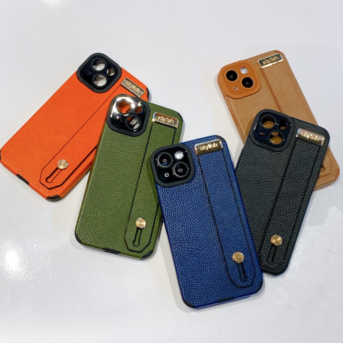 Personalised Monogram Name Leather Phone Case with Hand Strap | OFCase090