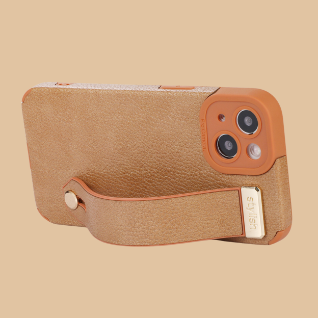 Personalised Monogram Name Leather Phone Case with Hand Strap | OFCase090