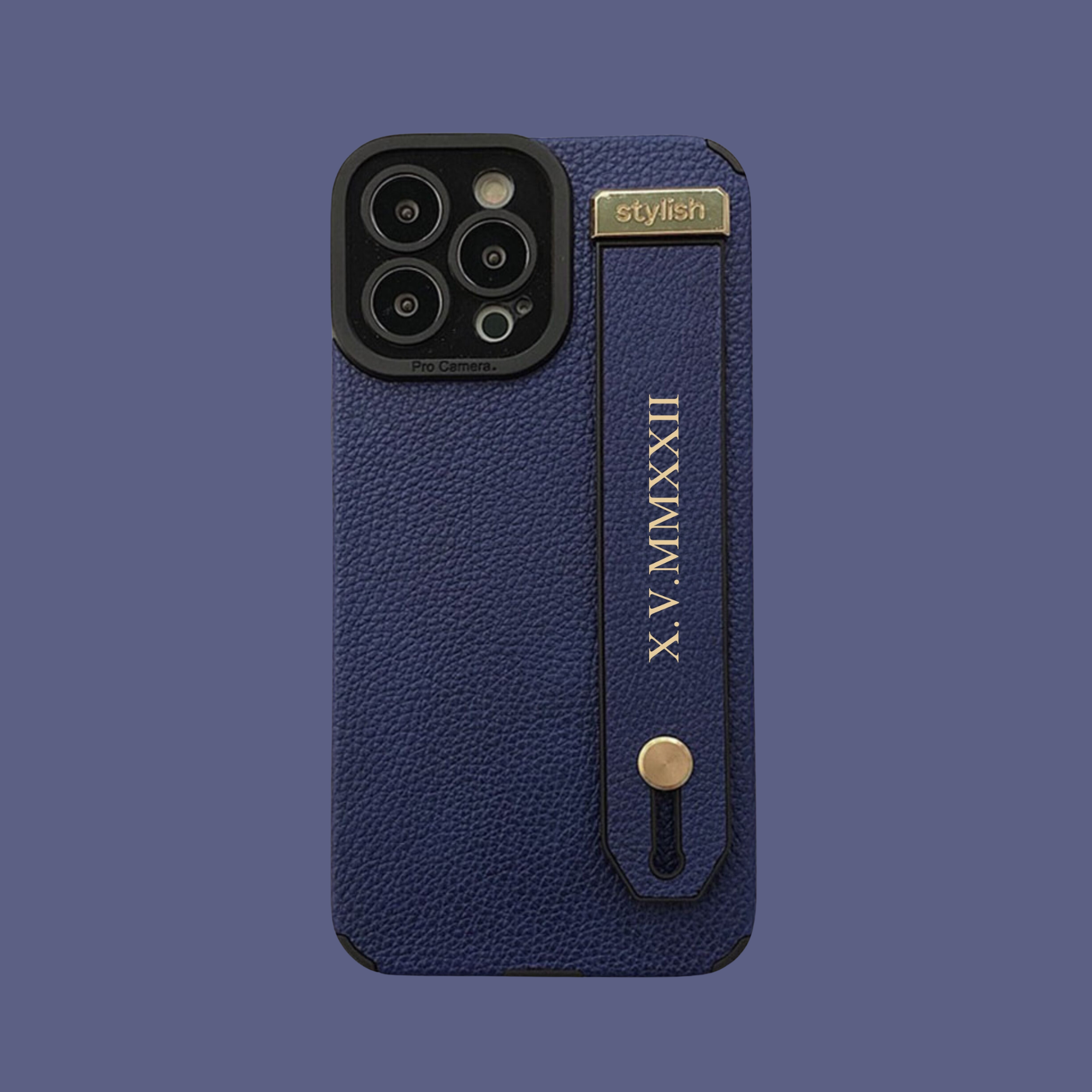 Personalised Monogram Name Leather Phone Case with Hand Strap | OFCase090