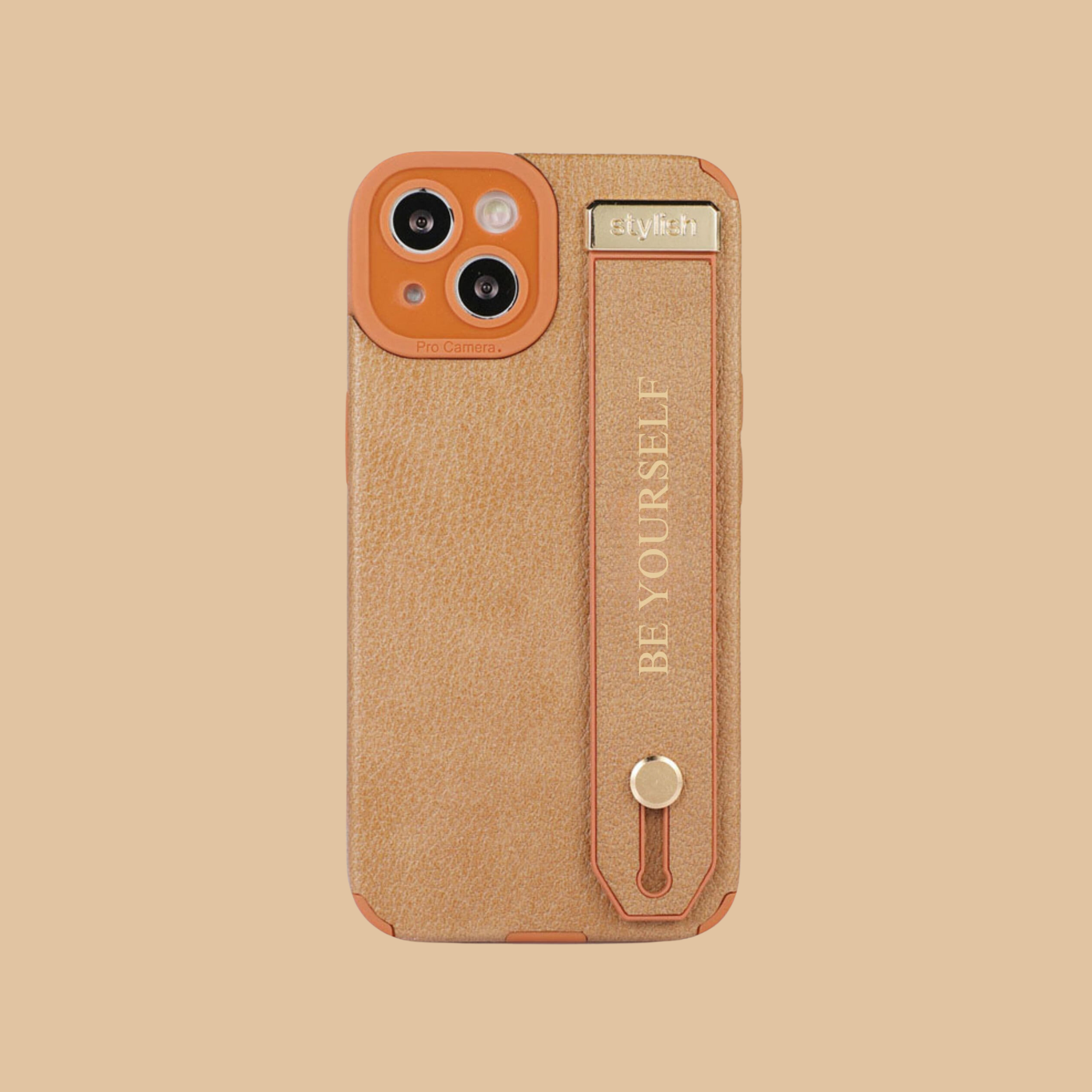 Personalised Monogram Name Leather Phone Case with Hand Strap | OFCase090