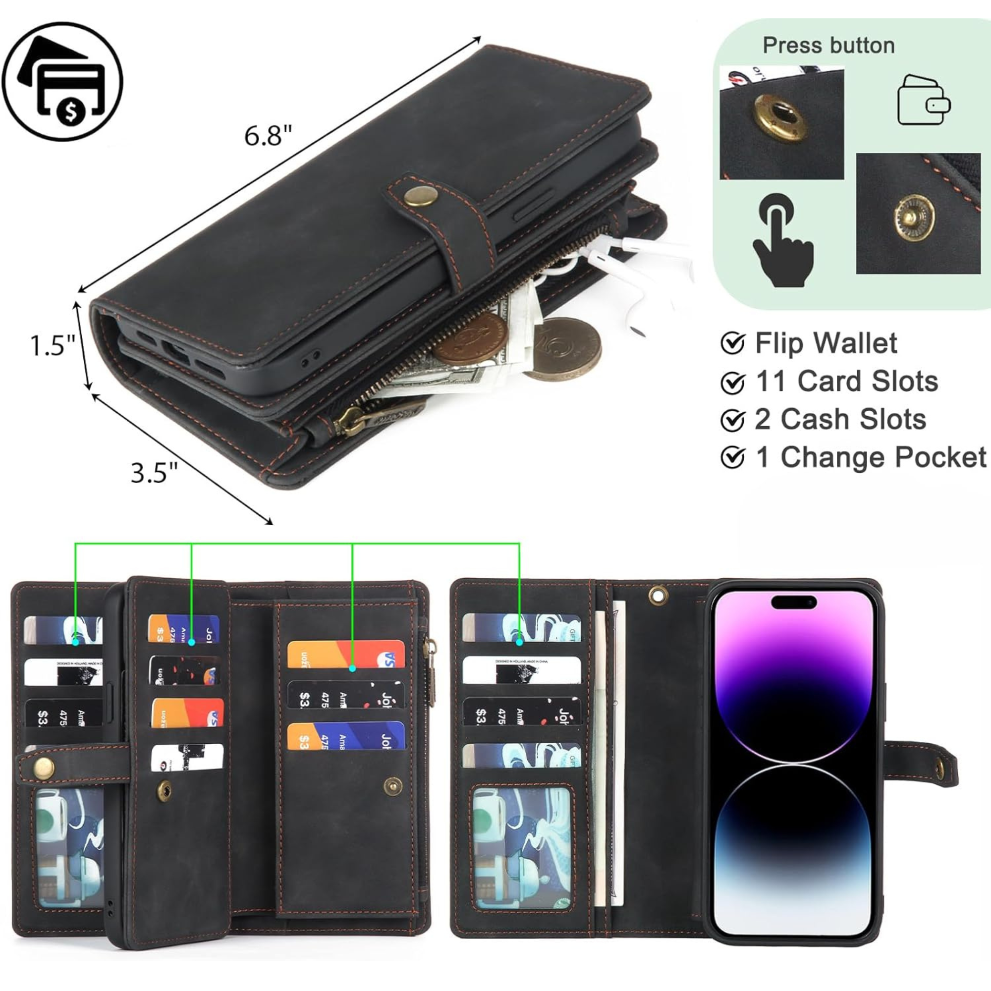 Personalised Monogram Detachable Magnetic Phone Wallet Case | OFCase133