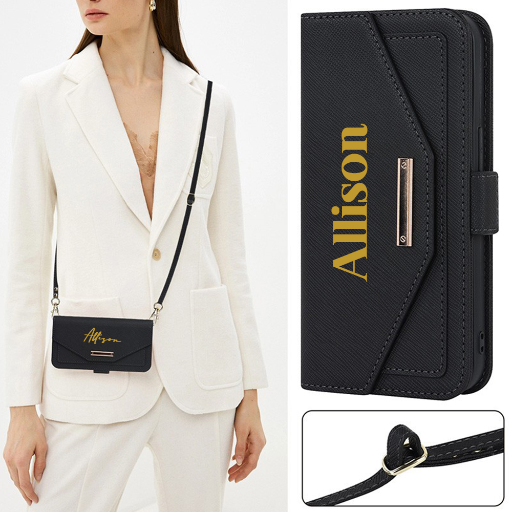 Personalised Monogram Card Holder Wallet Crossbody Phone Case for iPhone & Samsung & Google Pixel | OFCase156