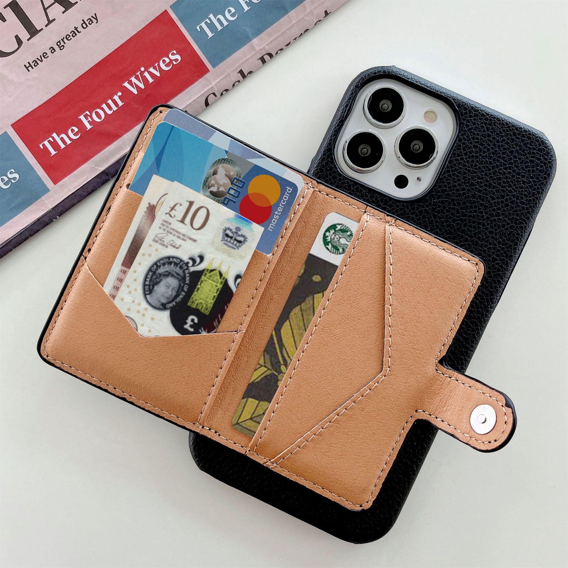 Personalized Monogram Leather Phone Cover Case with Card Pocket | OFCase096