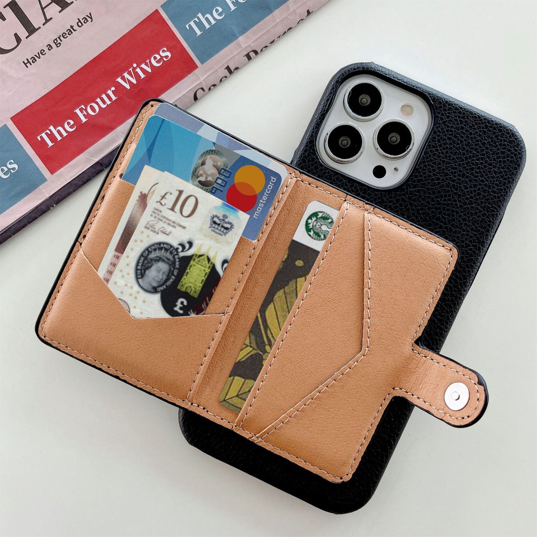 Personalized Monogram Leather Phone Cover Case with Card Pocket | OFCase096