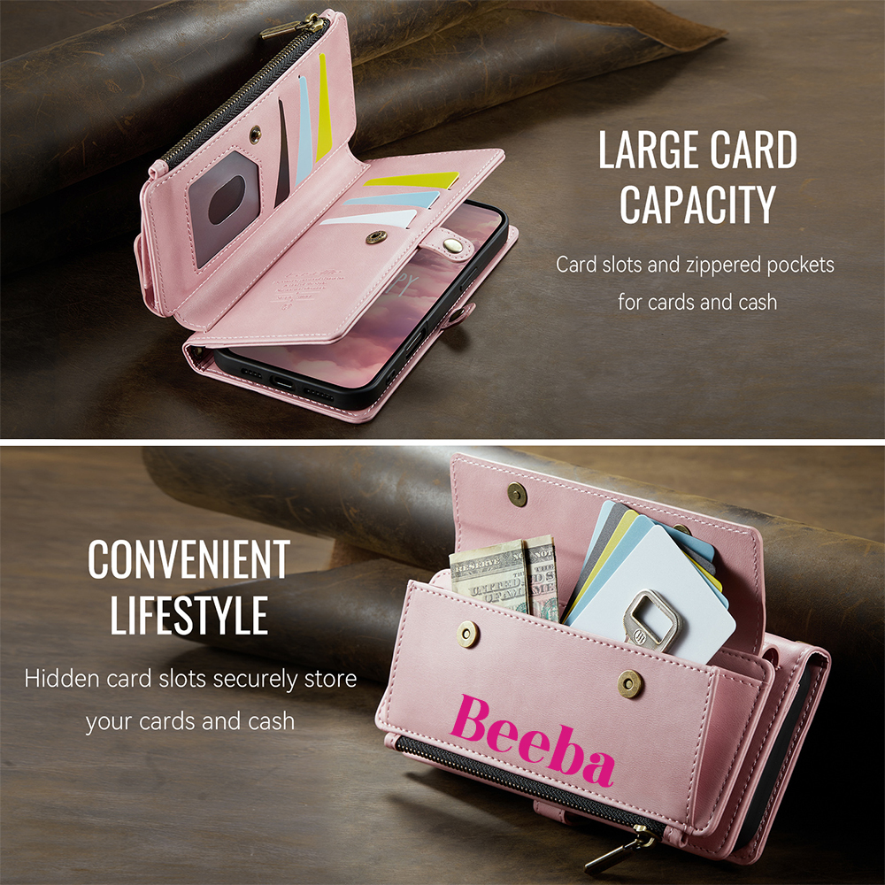 Personalised Monogram Card Holder Zipper Wallet Crossbody Phone Case for iPhone & Samsung | OFCase153